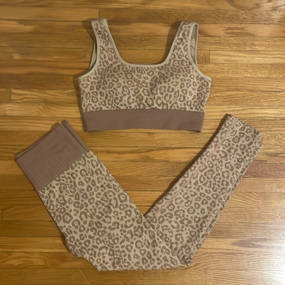 Leopard Print Yoga Leggings and Sports Bra Set